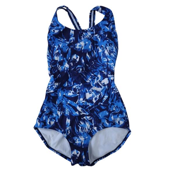Speedo Bathing Suit Medium Women One Piece Bathing Suit Blue White Floral - Picture 1 of 3
